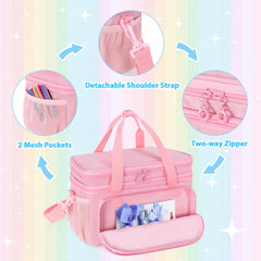 GRAOSO hair bow organizer pink side view with easy-carry handle