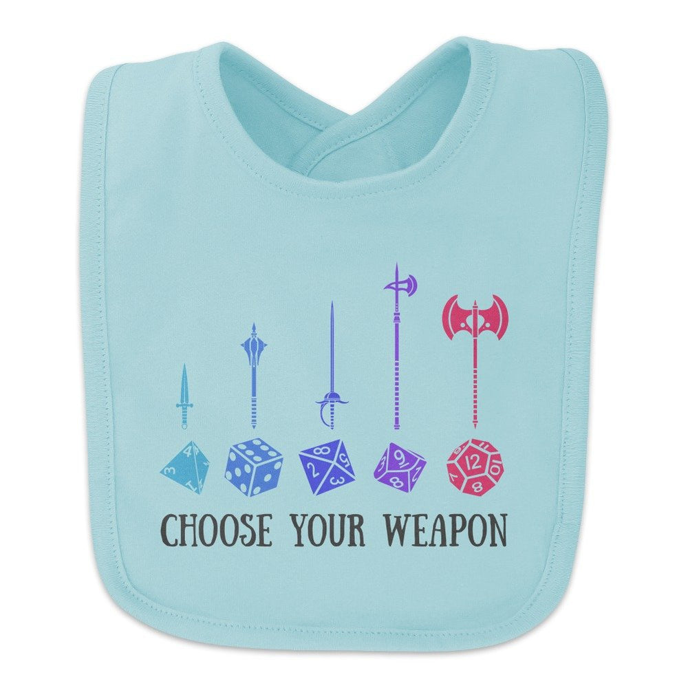 GRAPHICS & MORE Choose Your Weapon Dungeon RPG Dice Baby Bib front design shields outfits during meals