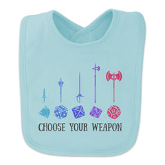 GRAPHICS & MORE Choose Your Weapon Dungeon RPG Dice Baby Bib front design shields outfits during meals