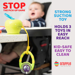 Grapple three-tethers in use securely hold baby toys for little hands.