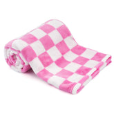 GreatBba Plush Checkered Blanket in pink-white folded for infant comfort and nap-time warmth