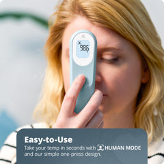 Greater Goods thermometer display shows fever alert for rapid assessment