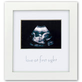 Green Pollywog sonogram frame white wood closeup showing premium nursery display