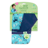 Green Sprouts Easy-Wear Long Sleeve Bib showcases rolled-pocket design for quick on-the-go storage.