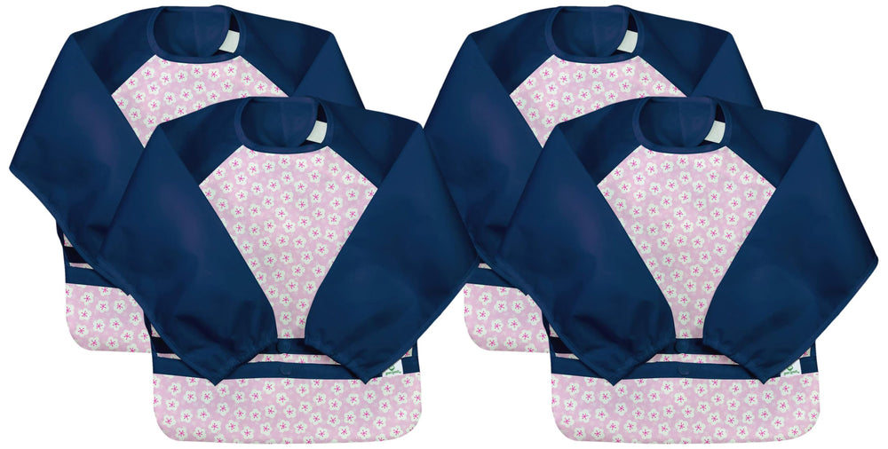 Green Sprouts Easy-Wear Long Sleeve Bib with rolled-pocket for on-the-go storage.