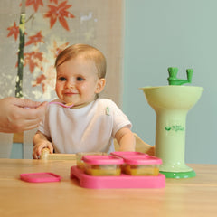 Green Sprouts Fresh Baby Food Mill shows seeds and skins separation for smoother puree.