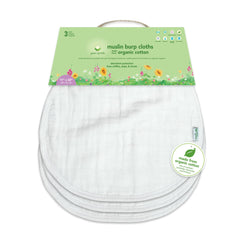 Green Sprouts muslin burp cloths close-up on soft fabric texture