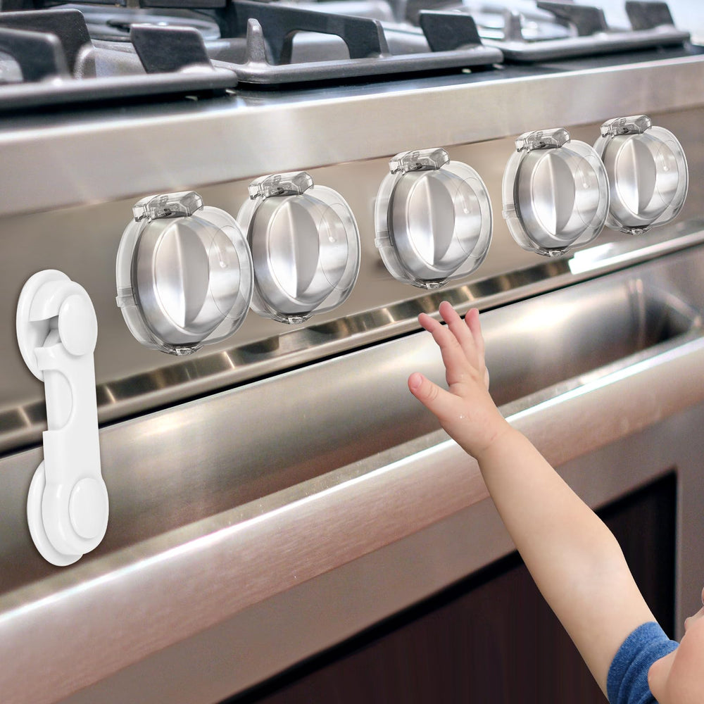GRENFU stove knob safety cover pack-5-1 keeps curious kids safe in the kitchen