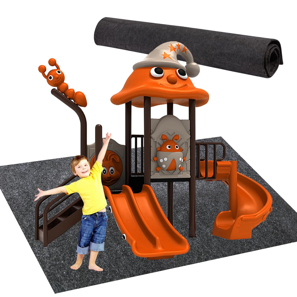 GRETJOB outdoor playhouse mat unfolded to show a large 71x55 inch surface for playtime