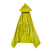 Grinch hooded blanket closeup shows soft fabric for cozy snuggling.