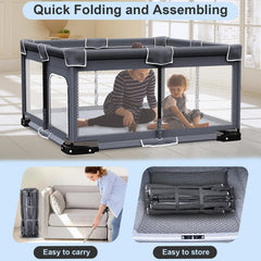 Grobeybees foldable playpen hanging loops assist babies standing