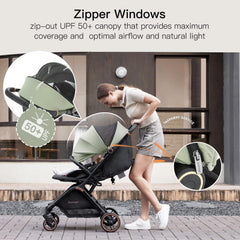 Gromast Gravity Folding Stroller extendable canopy provides sun protection and airflow.