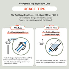 GROSMIMI dinosaur straw visible, Stage 2 design supports easy transition from bottles.