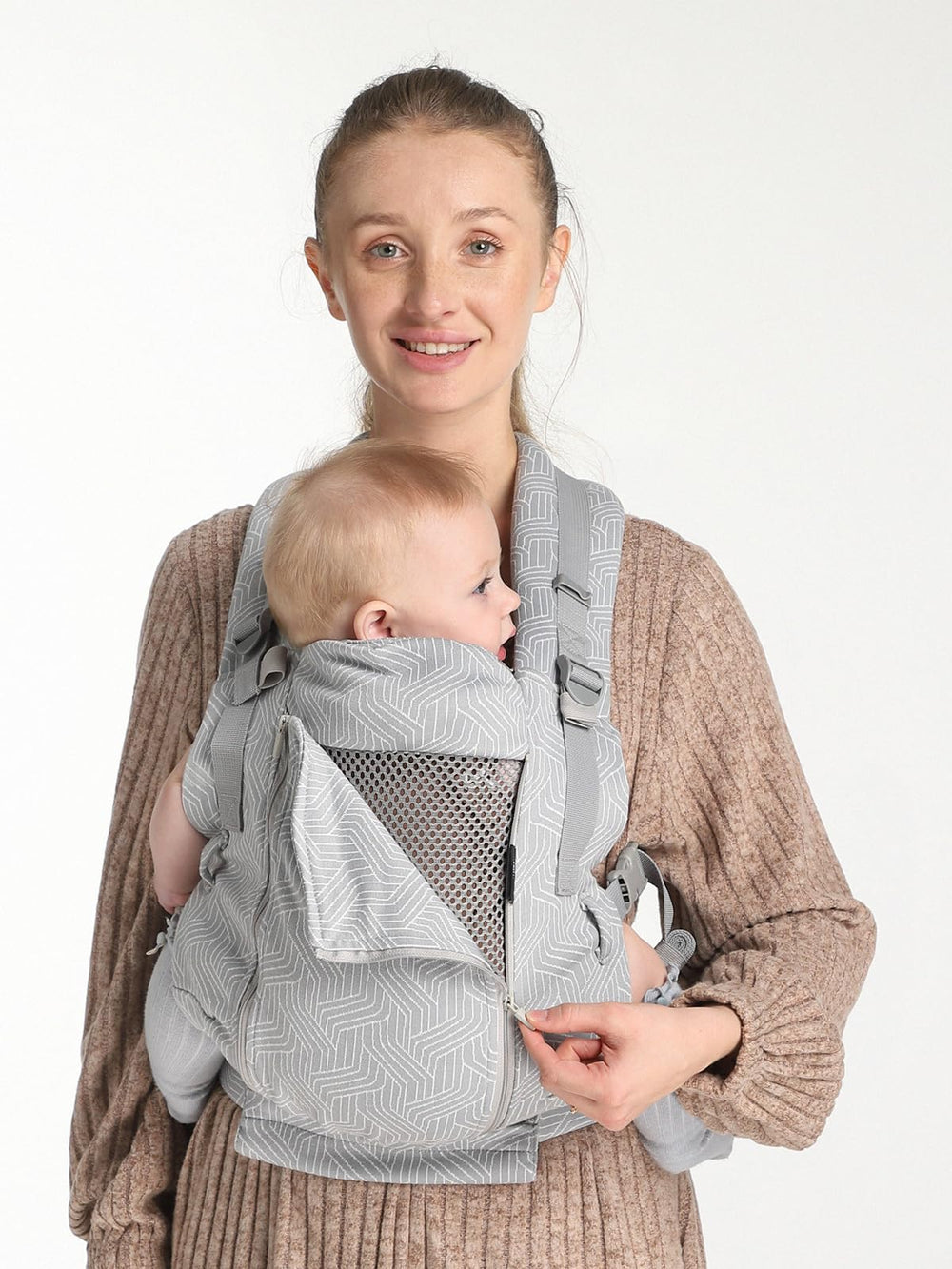 GROWNSY baby carrier adjustable mesh panel for year-round comfort