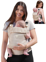 Grownsy baby carrier almond beige worn for everyday comfort and close contact.