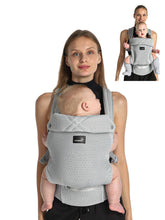 Grownsy baby carrier front view in gray air mesh for comfortable all-day wear