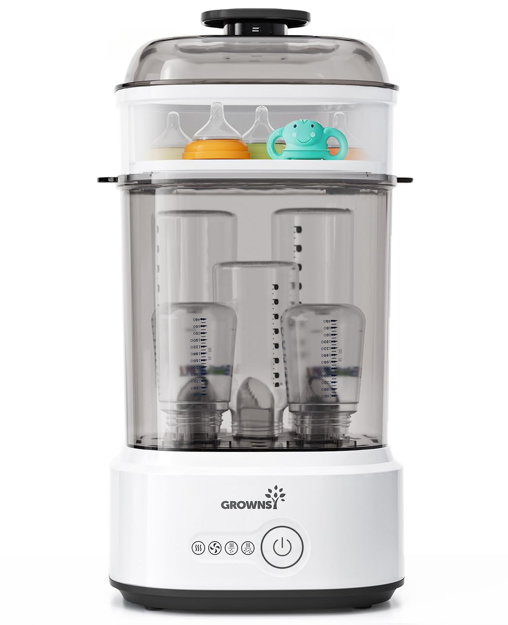 Grownsy Bottle Sterilizer compact design keeps feeding essentials ready.