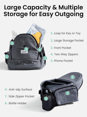 GROWNSY five-pocket storage keeps diapers and essentials within reach during outings.