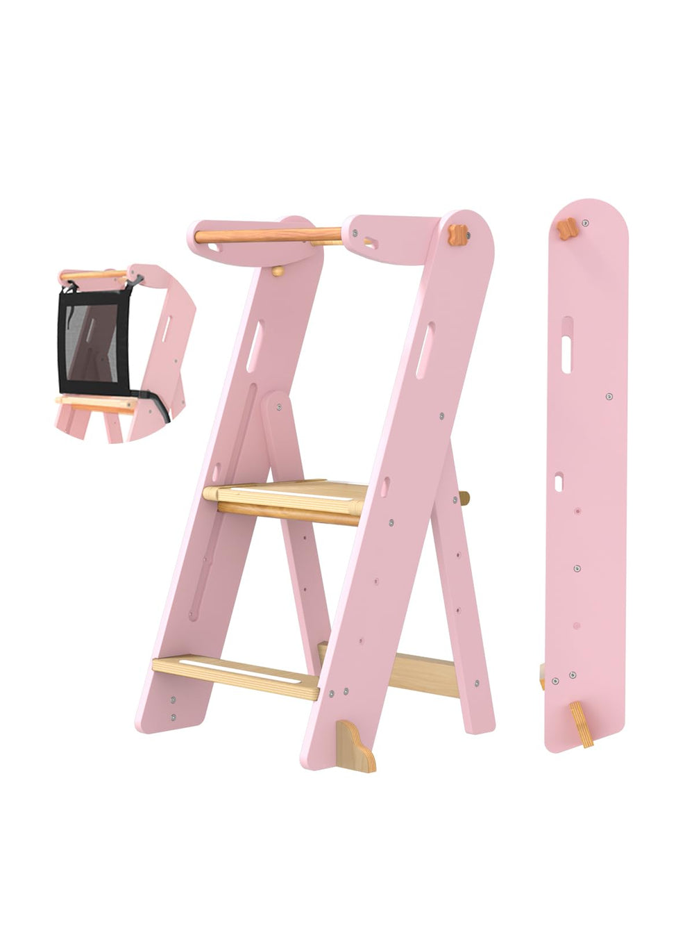 GROWNSY foldable toddler tower folded for space-saving storage.
