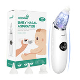 GROWNSY nasal aspirator white front view shows ergonomic design for gentle baby nose cleaning.