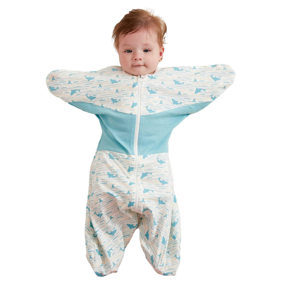 Growns y transitional swaddle starfish design shows cozy arm guidance for calmer sleep