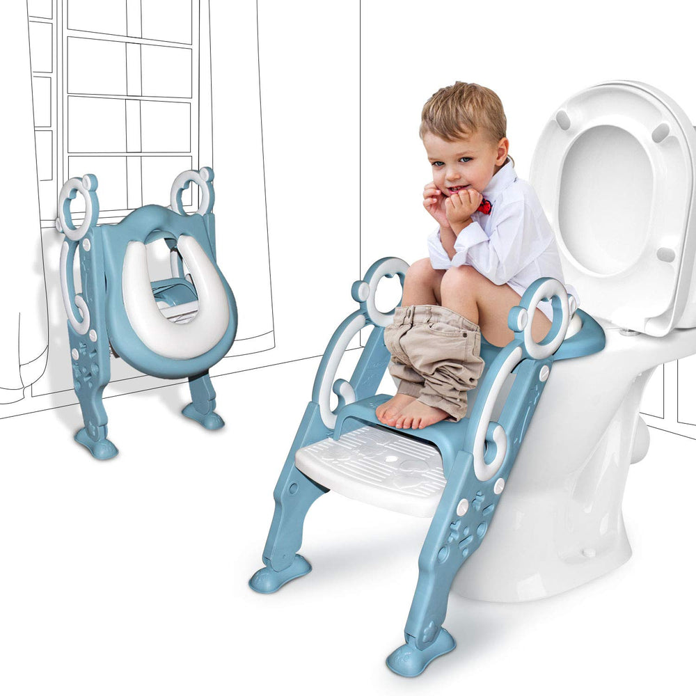 GrowthPic toddler potty seat front view blue, sturdy frame supports safe everyday use