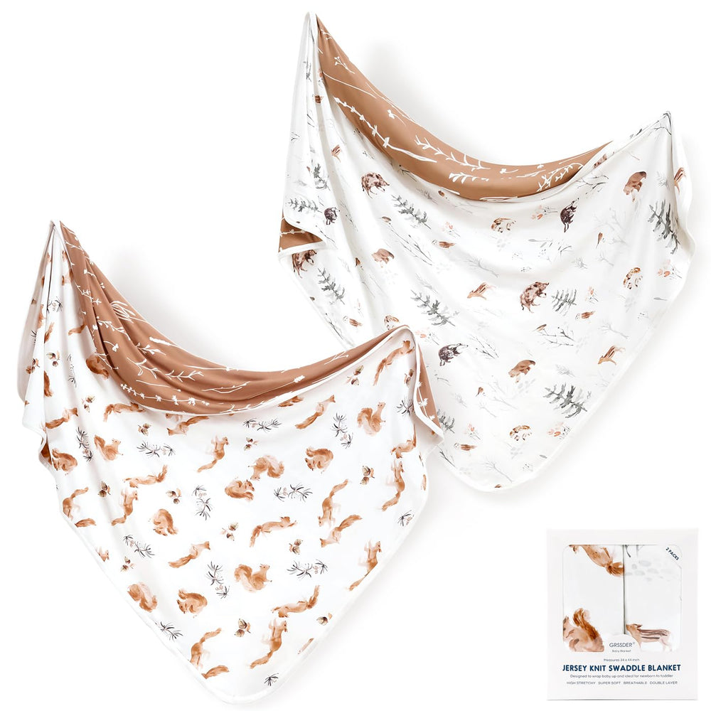 GRSSDER baby blanket with squirrel design, cozy swaddle for newborns