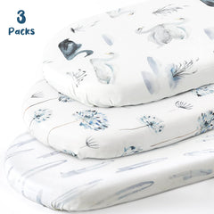 GRSSDER bassinet sheet universal-fit shows compatibility with oval, rectangle, and round cradles.
