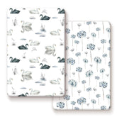 GRSSDER pack n play sheets with Swan print provide soft, breathable comfort.