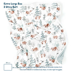 GRSSDER snow wolf swaddle blanket close-up highlights soft fabric and versatile use.