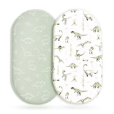 GRSSDER Stretch Bassinet Sheet Dinosaur design close-up shows soft fabric for cozy sleep.