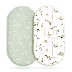GRSSDER Stretch Bassinet Sheet Dinosaur design close-up shows soft fabric for cozy sleep.