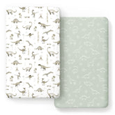 GRSSDER stretch crib sheet featuring the dino pattern fits snugly on standard cribs.