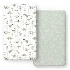 GRSSDER stretch crib sheet featuring the dino pattern fits snugly on standard cribs.
