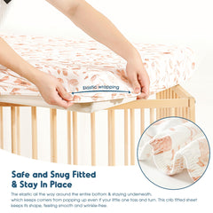 GRSSDER Stretch crib sheet floral pattern closeup reveals blush pink design for nursery charm.