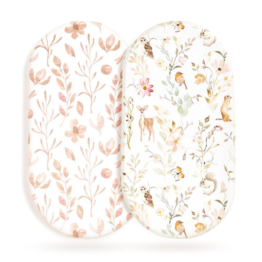 GRSSDER stretchy bassinet sheet in blush floral print offers soft baby sleep surface