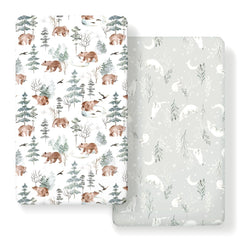 GRSSDER stretchy crib sheets with bear and wolf print for cozy nursery mood.
