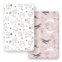 GRSSDER stretchy jersey-knit pack-n-play sheets with foxes and rabbits keep baby bedding secure and soft.
