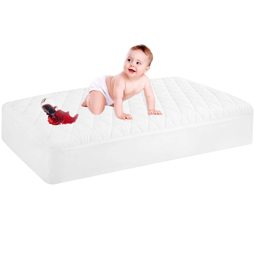 GRT crib mattress protector waterproof 52x28 guards against spills while staying breathable.