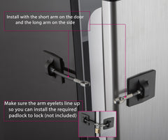 Guardianite 2-pack refrigerator lock detailed specs image provides measurements and materials.