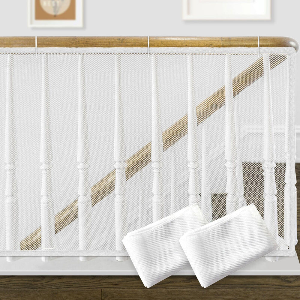 Gudui baby-safety-stair-net on banister provides safer, breathable protection for kids.