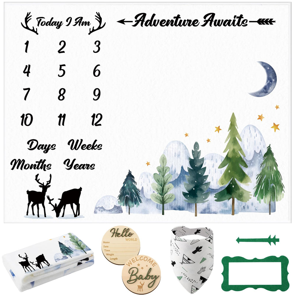 Guiqulai baby milestone blanket with deer landscape, ideal for cozy monthly photos.