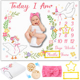 Guiqulai Silly Goose milestone blanket flatlay showing cozy floral design for baby photography sessions