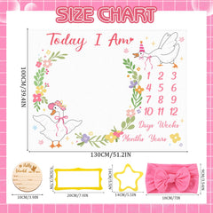 Guiqulai Silly Goose wooden birth sign featured with milestone blanket for keepsake photos