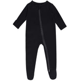 GUISBY rayon baby footed pajamas with zip tab close up for skin friendly comfort during sleep.