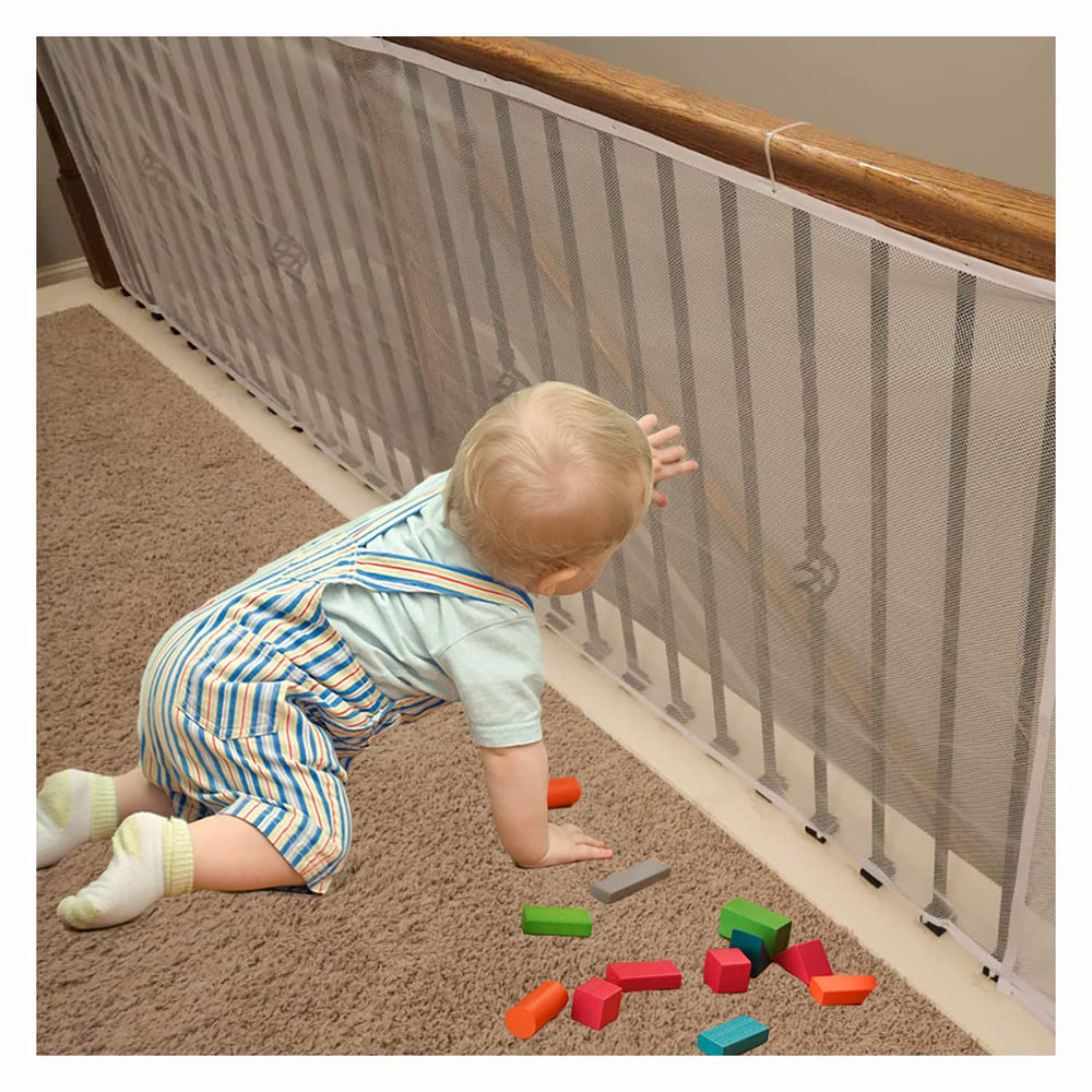 Gulissa banister guard 15ft 3ft white on stair rail for child safety and gap prevention