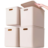 GUMEIGODA storage bins front view with lids for easy shelf organization.