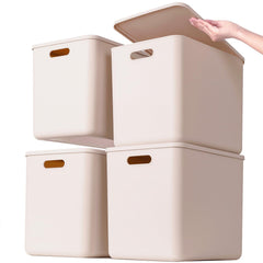 GUMEIGODA storage bins front view with lids for easy shelf organization.
