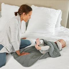 GUNAMUNA Sage Sleep Sack side fit demonstrates room to stretch.