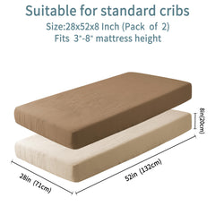 GUNTAIL muslin sheets shown on crib mattress demonstrating snug fit.